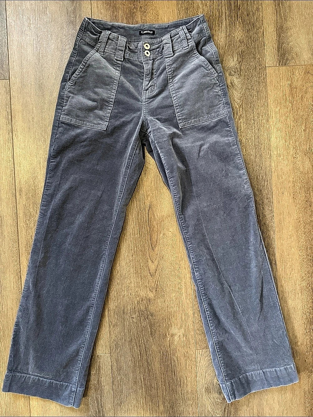 Flamingals Corduroy Dual Button Zip Fly Mid Waist Straight Leg Pants Straight Sm